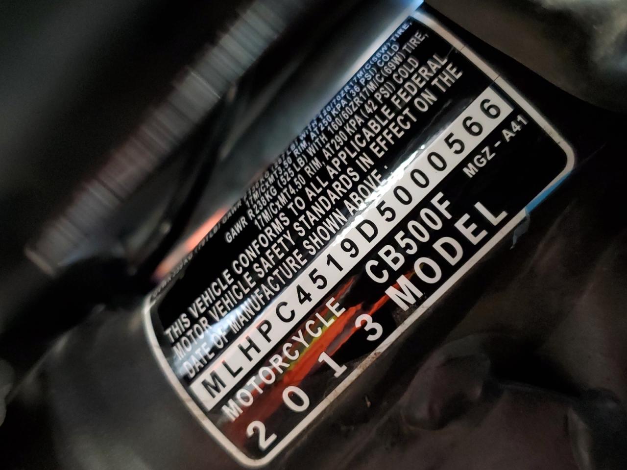 2013 HONDA Cb cycle VIN MLHPC4519D5000566 photo 9