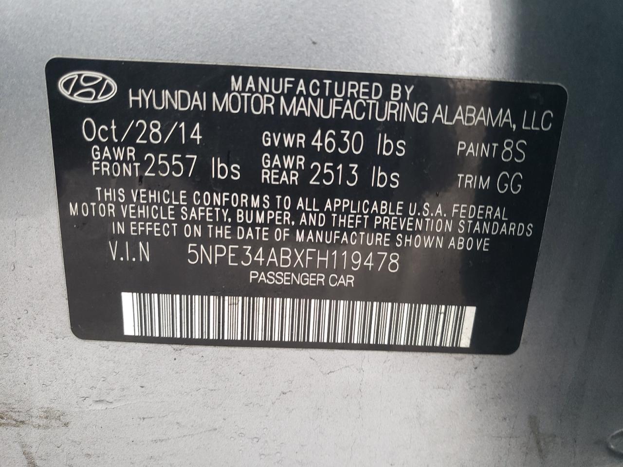 2015 HYUNDAI Sonata VIN 5NPE34ABXFH119478 photo 12
