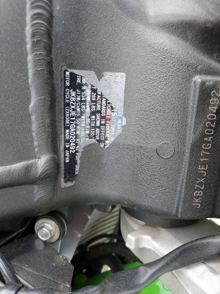2016 KAWASAKI ZX636 E VIN JKBZXJE17GA020492 photo 9