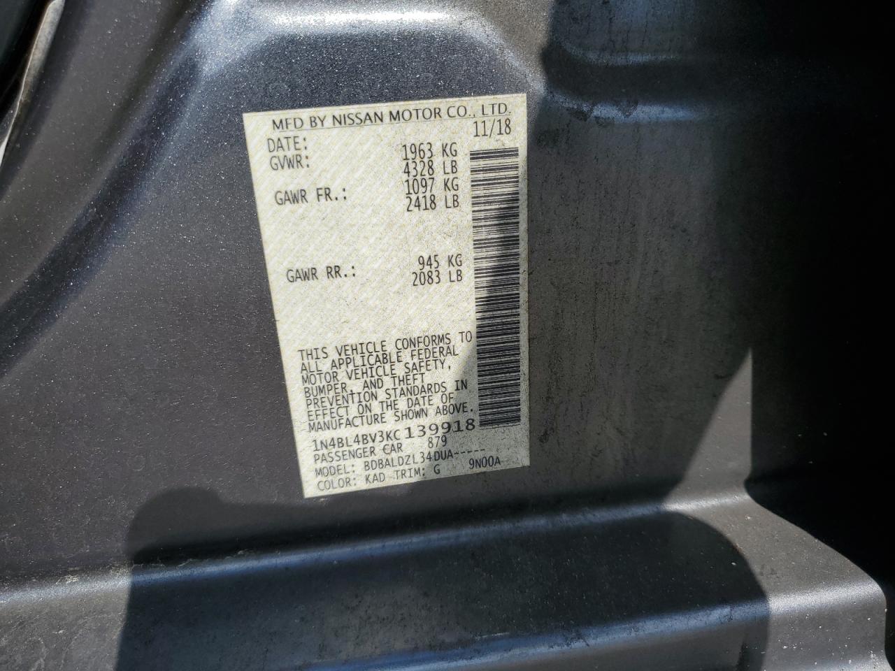 2019 NISSAN Altima VIN 1N4BL4BV3KC139918 photo 12