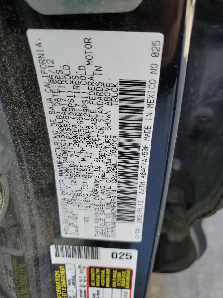 2012 TOYOTA Tacoma VIN 3TMMU4FN0CM046414 photo 12