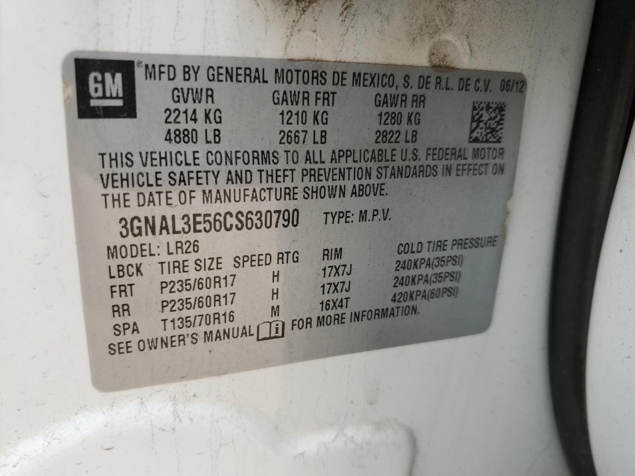 2012 CHEV Captiva VIN 3GNAL3E56CS630790 photo 12