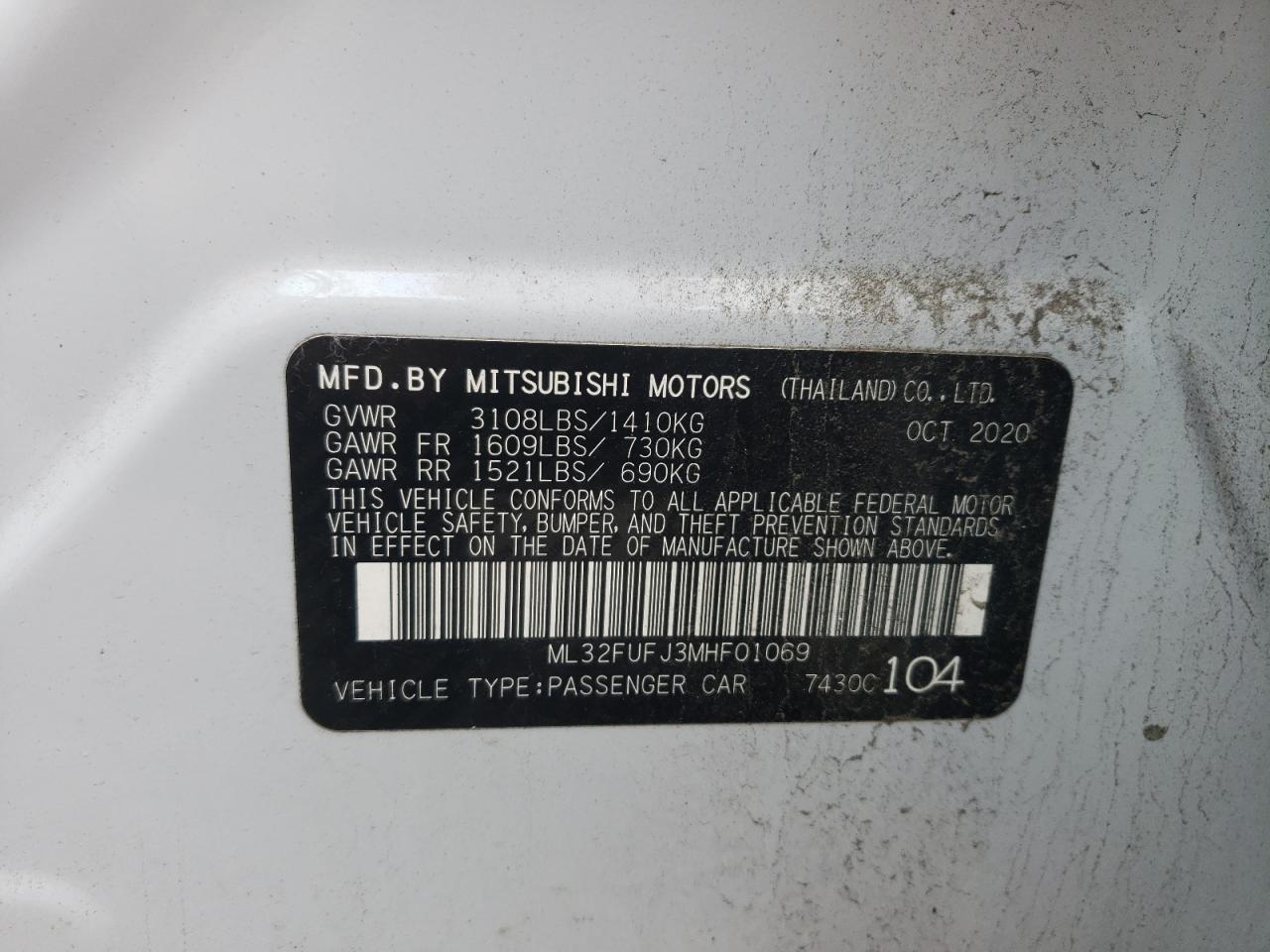 2021 Mitsubishi Mirage VIN ML32FUFJ3MHF01069 photo 12