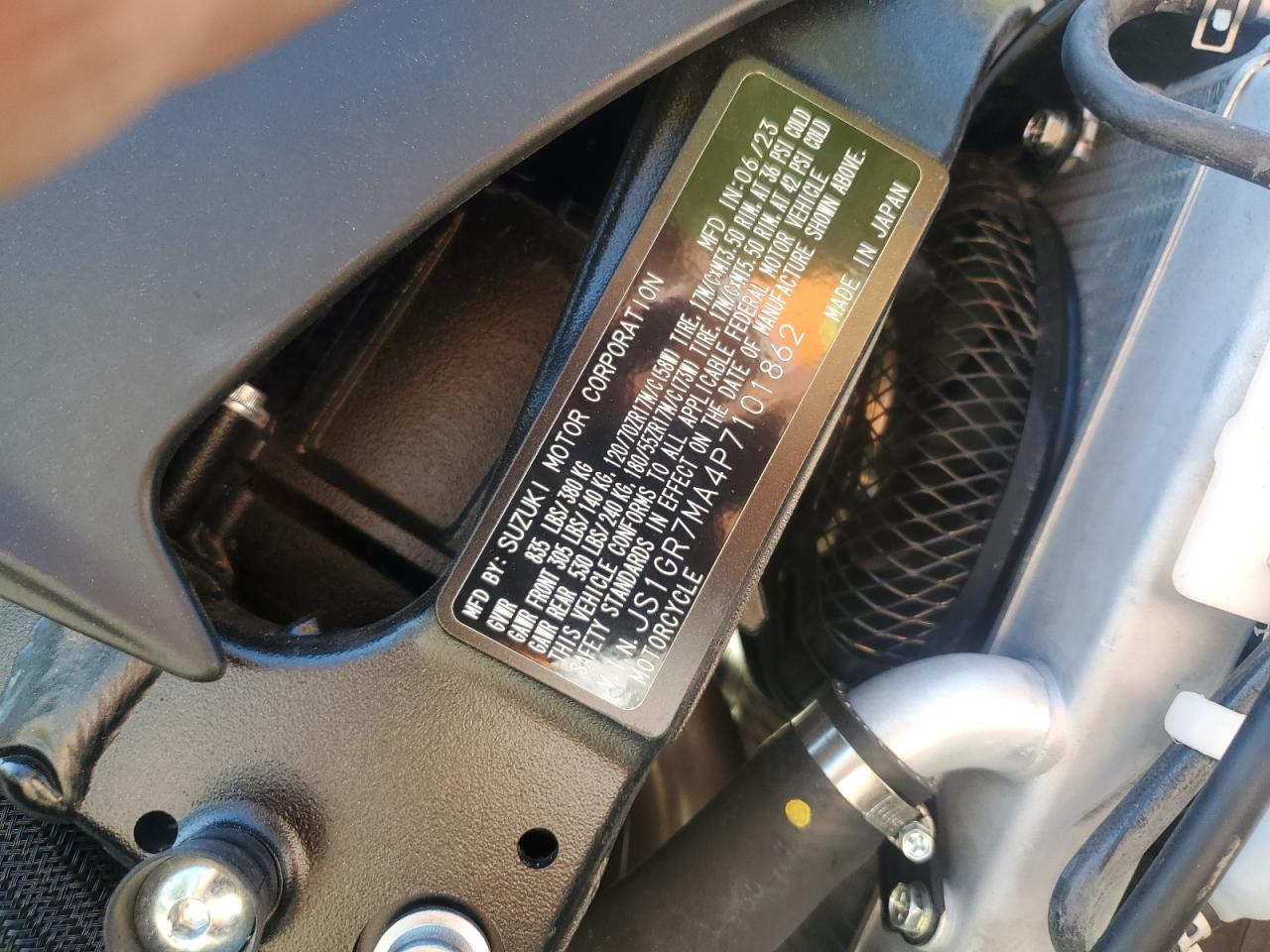 2023 SUZUKI Gsxr750 VIN JS1GR7MA4P7101862 photo 10