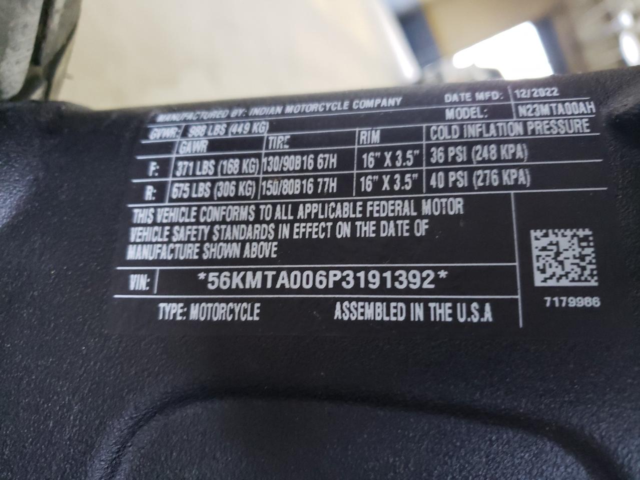 2023 INDIAN Motorcycle VIN 56KMTA006P3191392 photo 10
