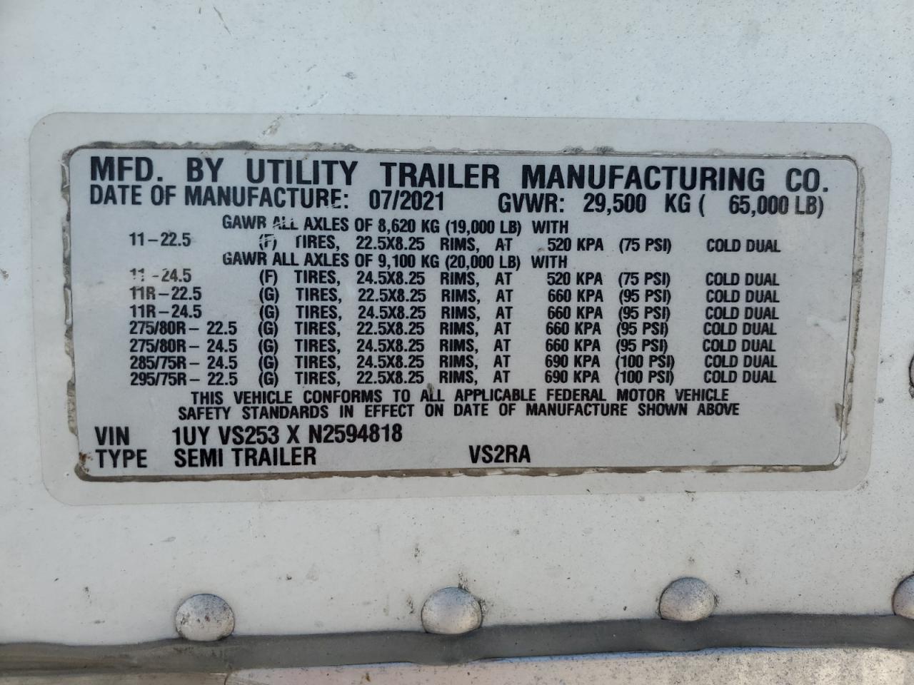 2022 UTILITY REEFER 53' VIN 1UYVS253XN2594818 photo 10
