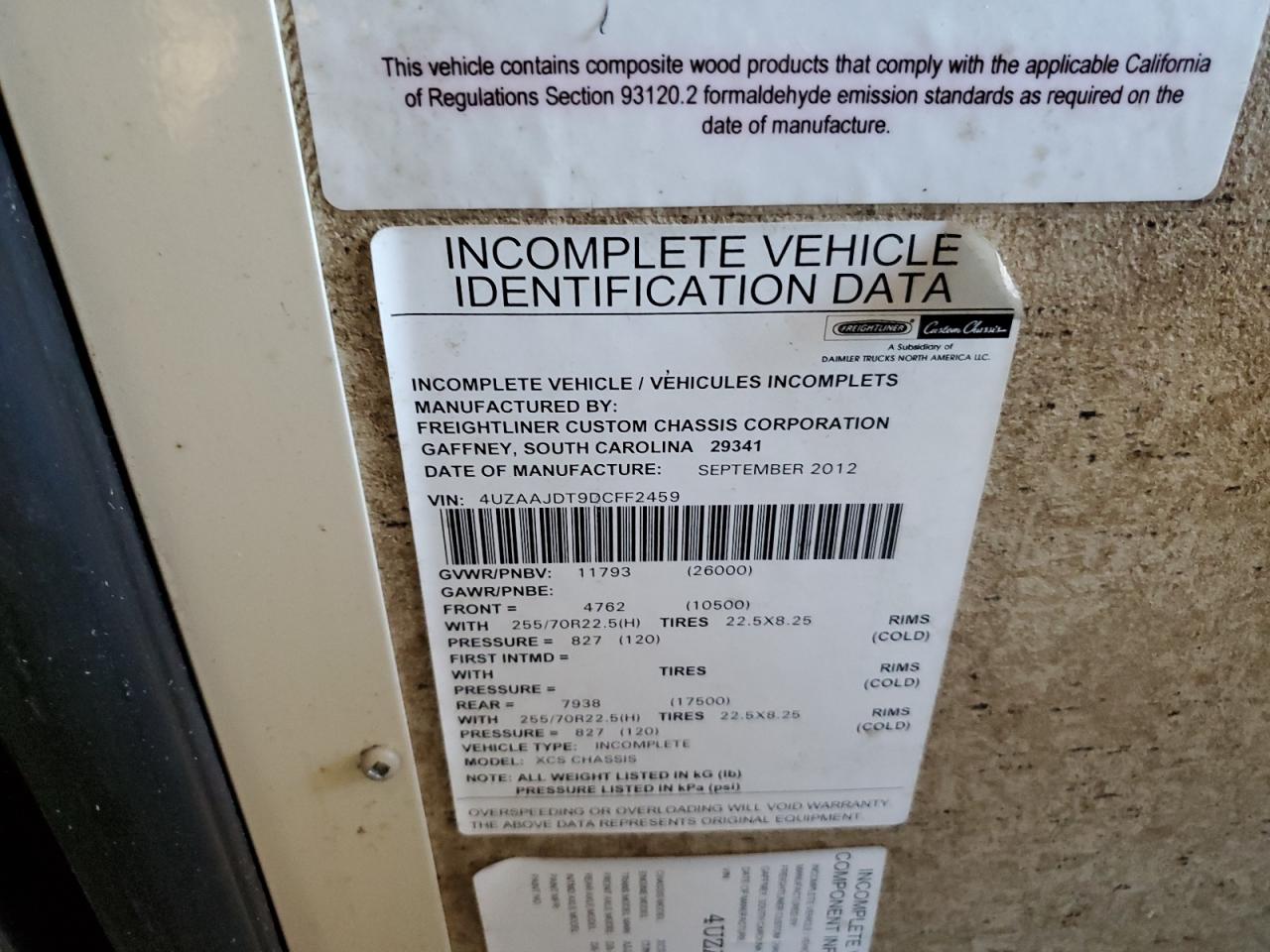 2013 FREIGHTLINER CHASSIS XC VIN 4UZAAJDT9DCFF2459 photo 10
