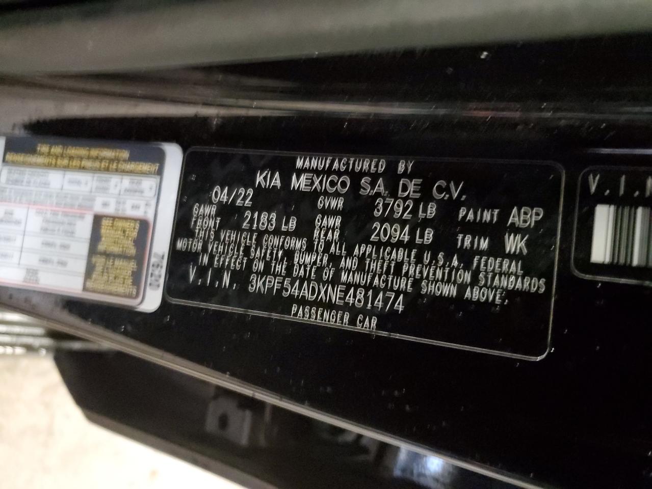 2022 KIA Forte VIN 3KPF54ADXNE481474 photo 12