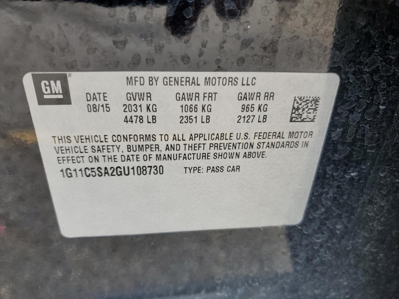 2016 Malibu VIN 1G11C5SA2GU108730 photo 12