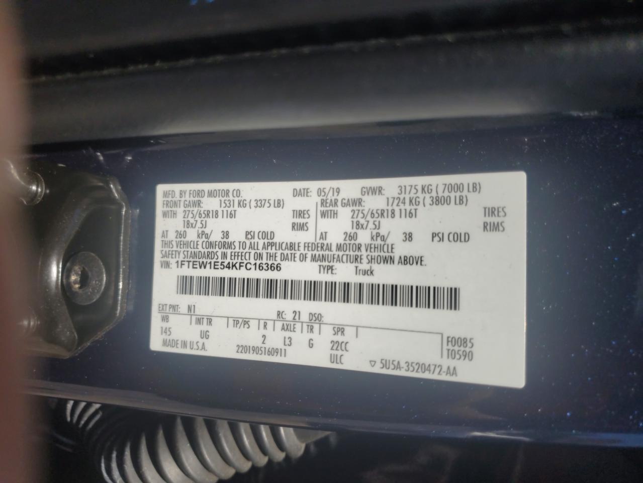 2019 Ford F-150 VIN 1FTEW1E54KFC16366 photo 12