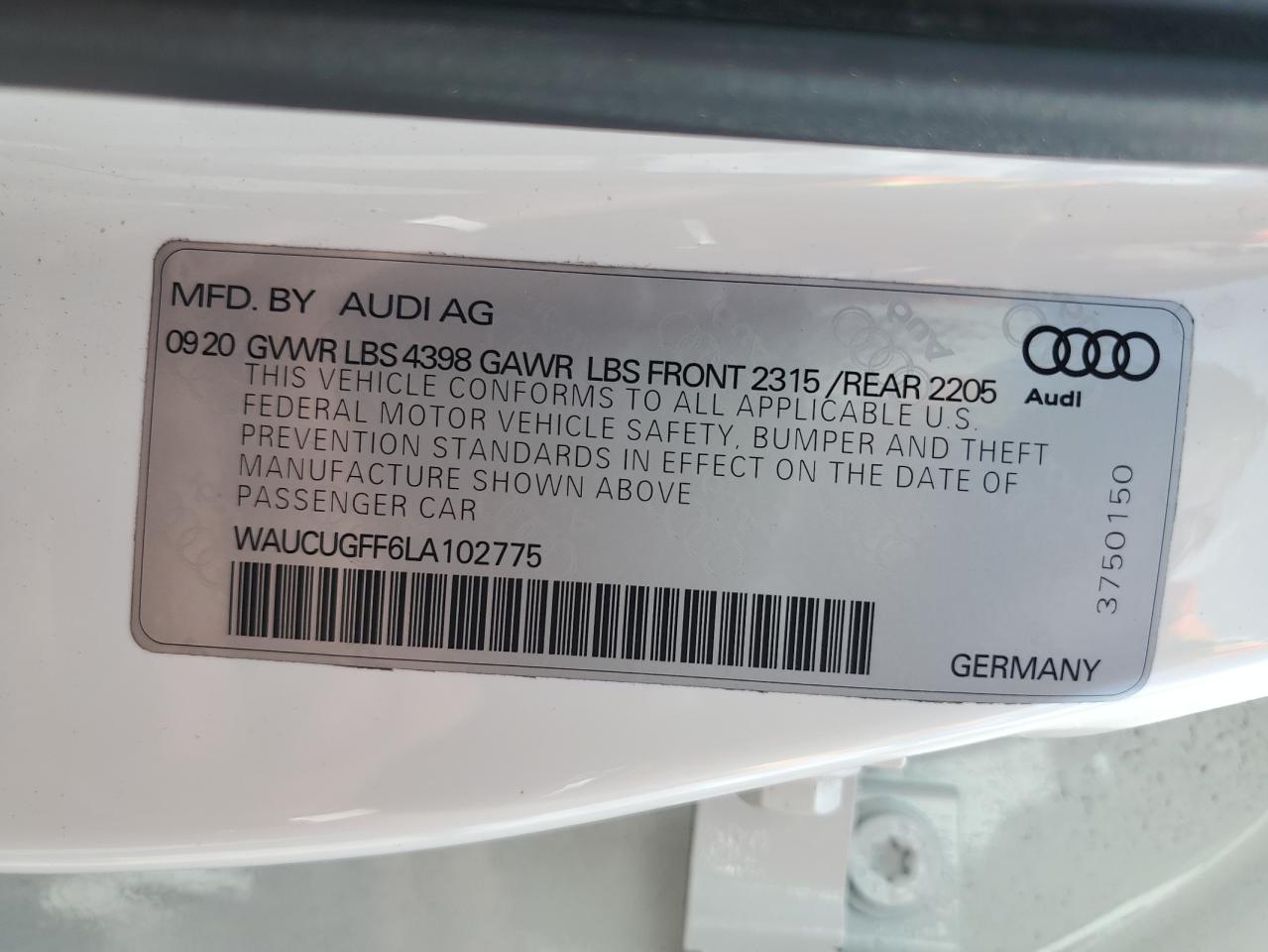2020 Audi A3 VIN WAUCUGFF6LA102775 photo 12