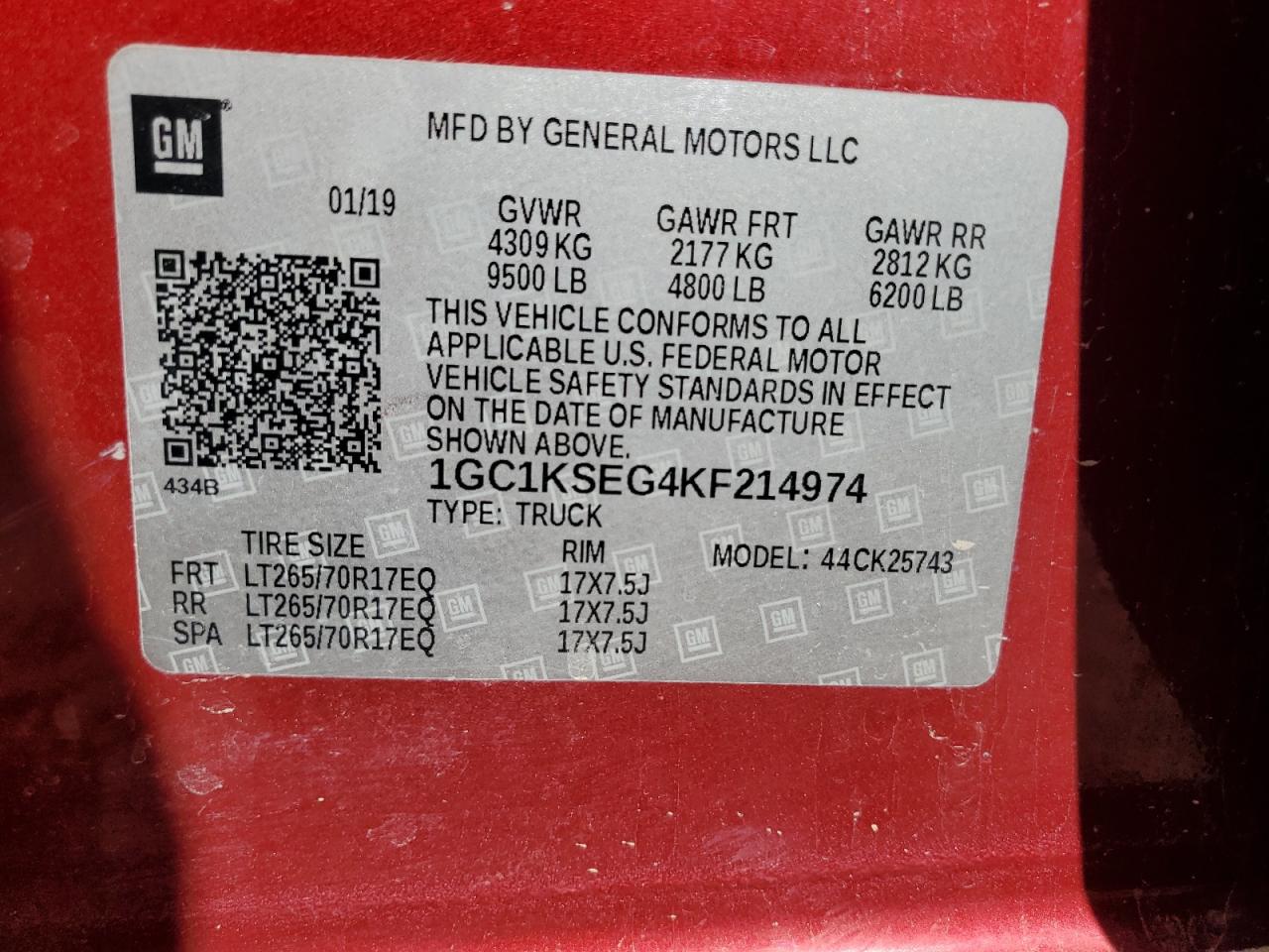2019 Chevrolet All models VIN 1GC1KSEG4KF214974 photo 12
