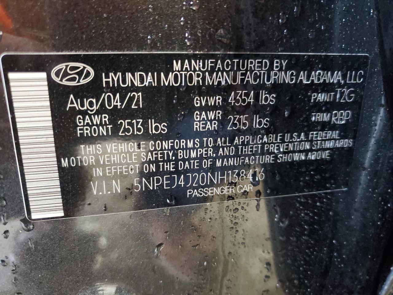 2022 Hyundai Sonata VIN 5NPEJ4J20NH138416 photo 12