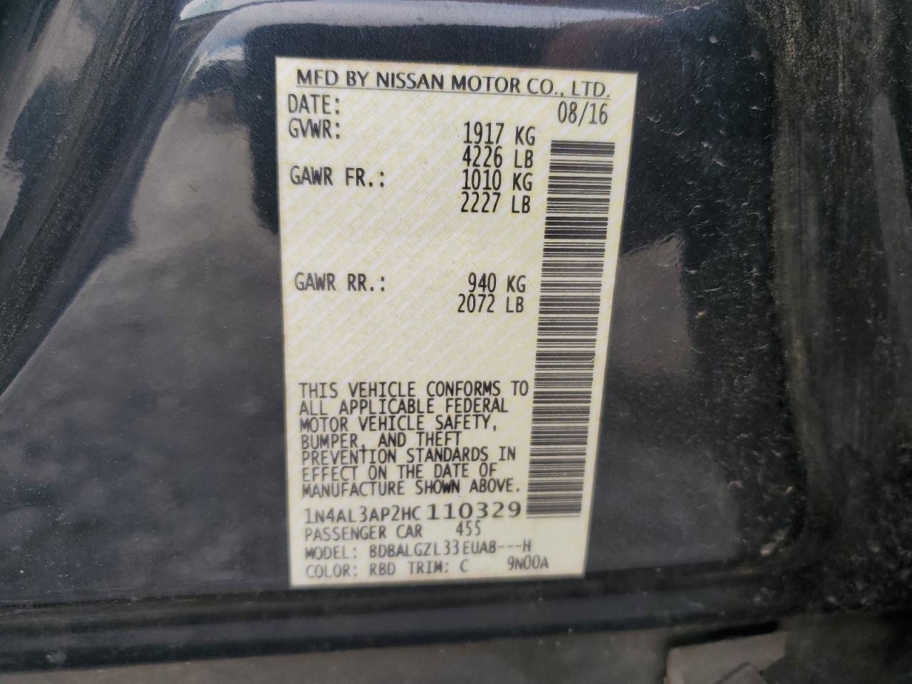 2017 Nissan Altima VIN 1N4AL3AP2HC110329 photo 12