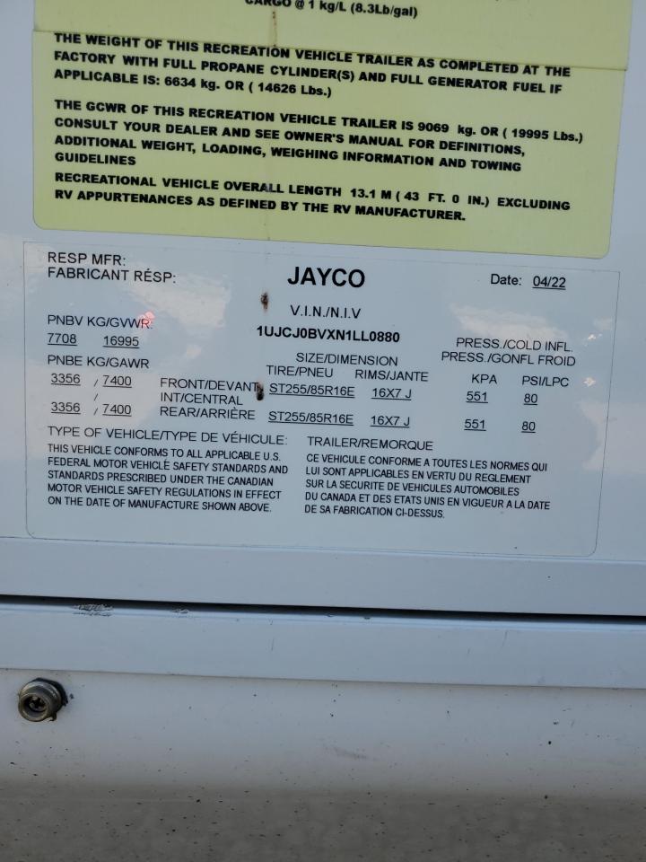 2022 JAYCO North poin VIN 1UJCJ0BVXN1LL0880 photo 10