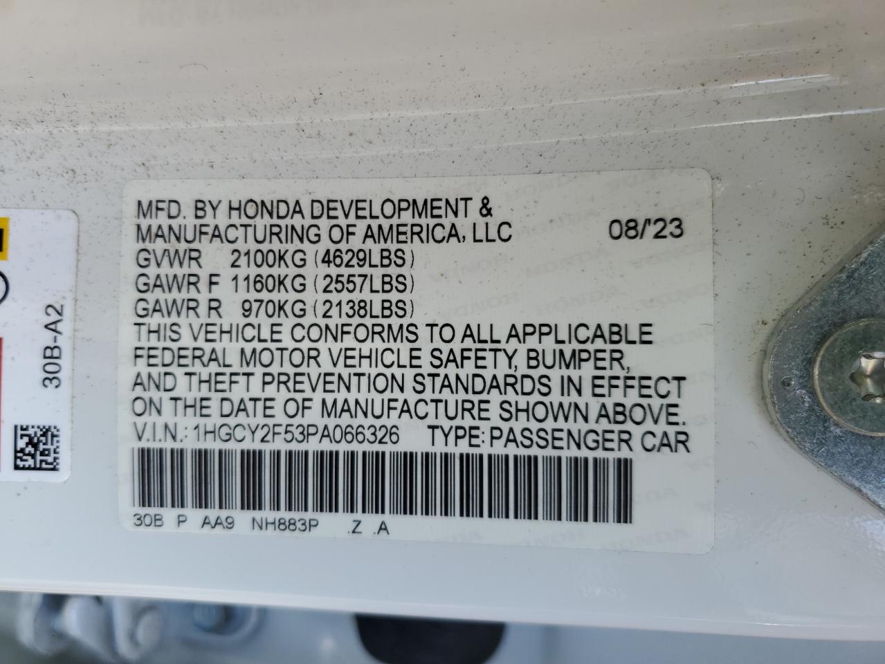 2023 Honda Accord VIN 1HGCY2F53PA066326 photo 12