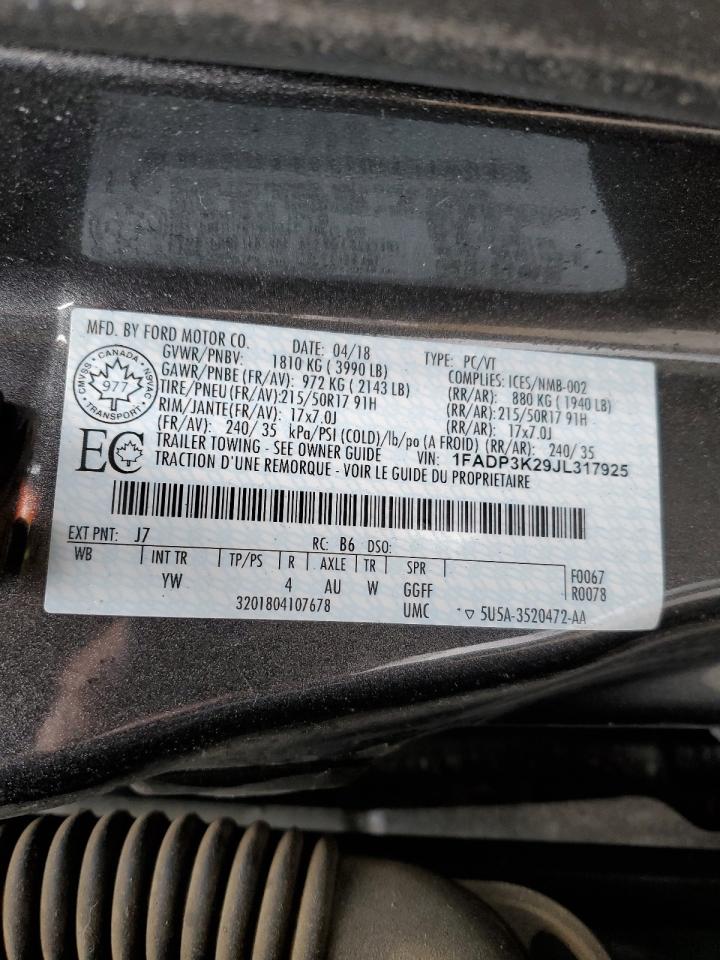 2018 FORD Focus VIN 1FADP3K29JL317925 photo 12
