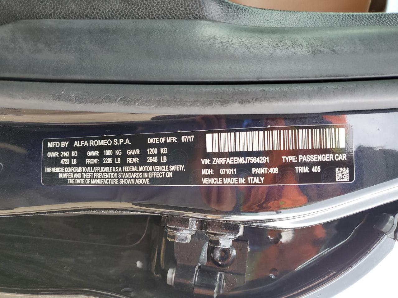 2018 Alfa Giulia VIN ZARFAEEN6J7564291 photo 12