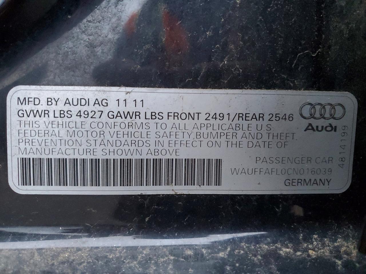 2012 Audi A4 VIN WAUFFAFL0CN016039 photo 12