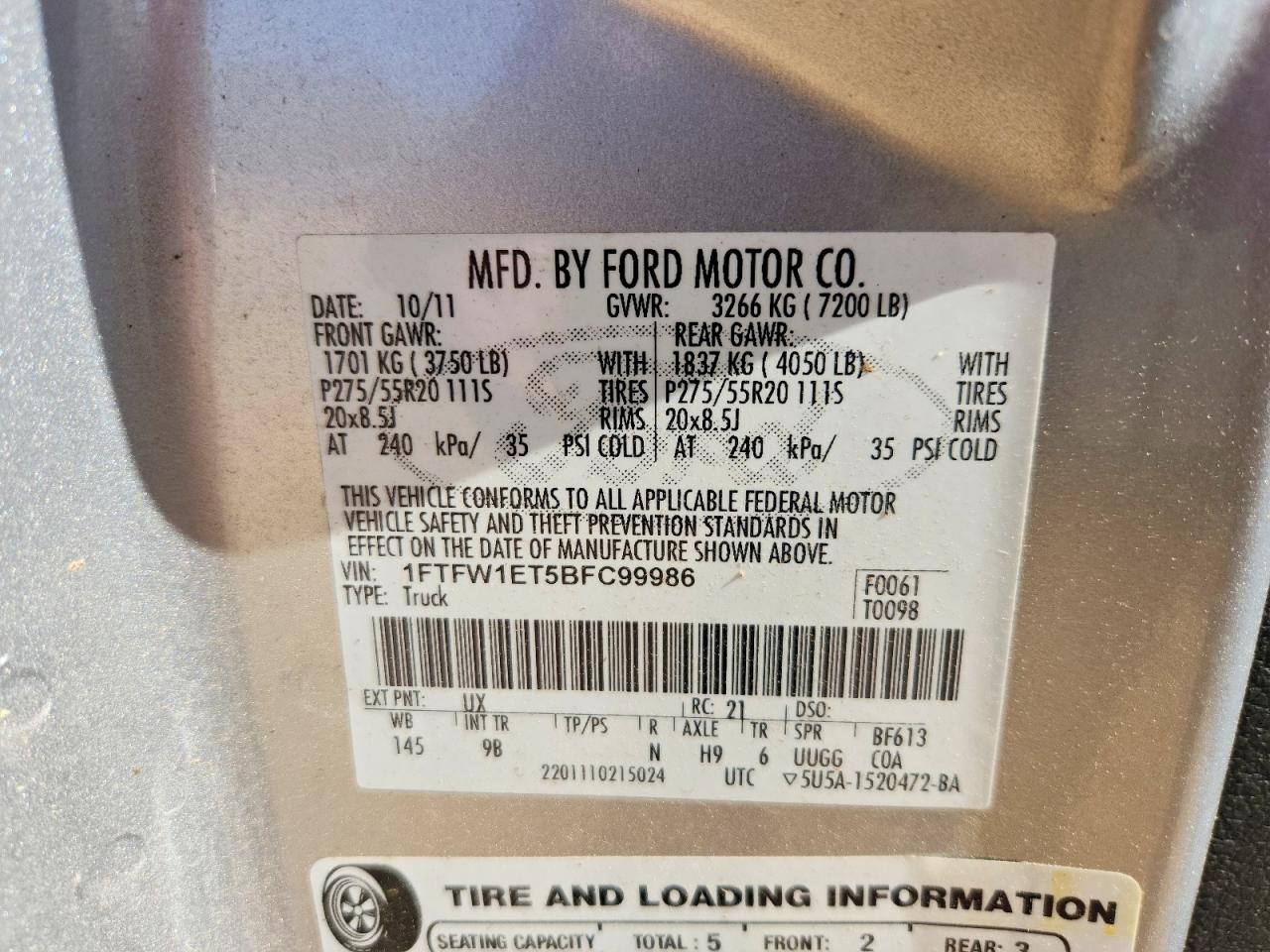 2011 Ford F150 VIN 1FTFW1ET5BFC99986 photo 12