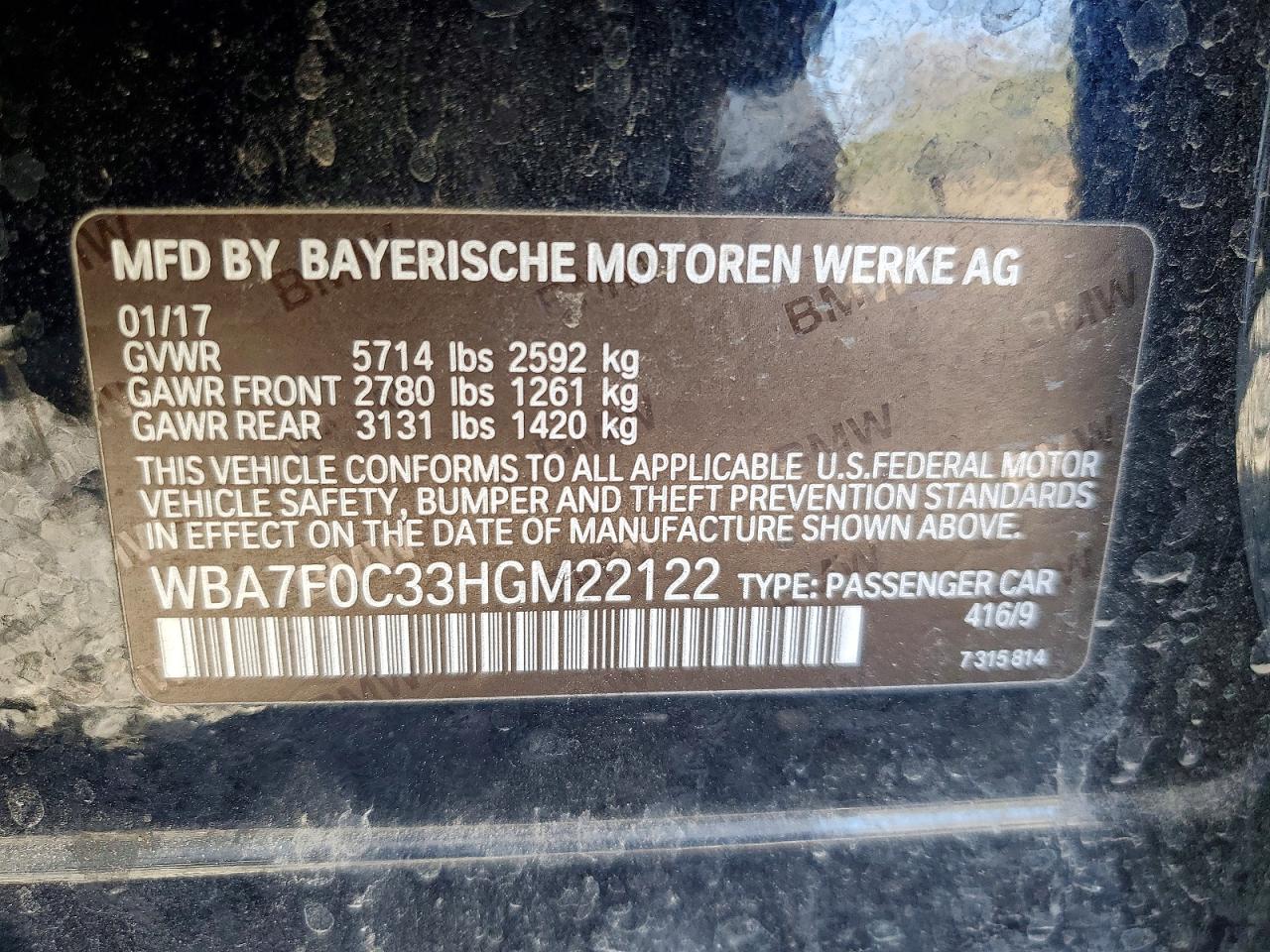 2017 BMW 7 series VIN WBA7F0C33HGM22122 photo 12