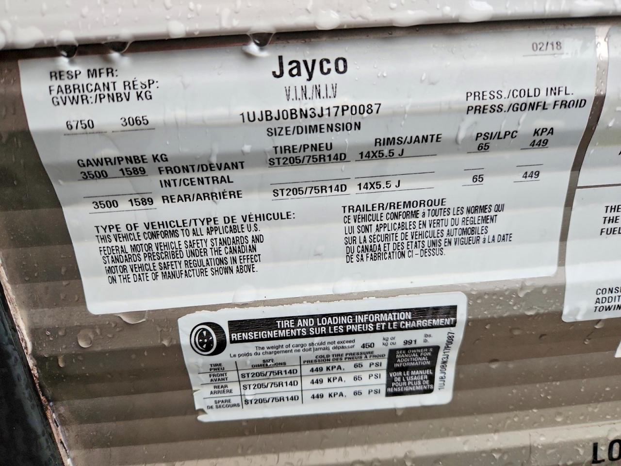 2018 JAYCO Unknown VIN 1UJBJ0BN3J17P0087 photo 10