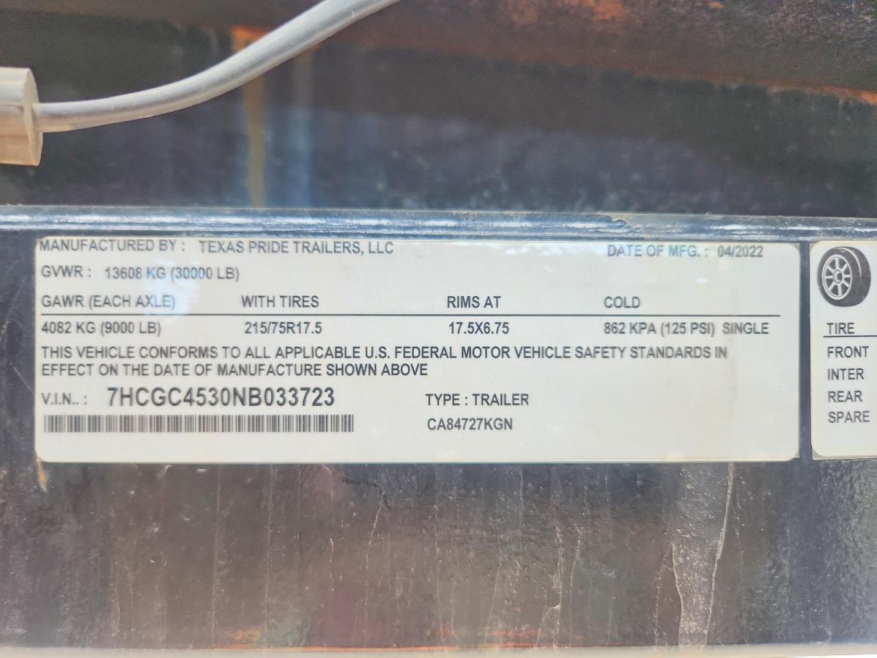 2022 TEXAS PRIDE CA84727KGN CAR CARRIER VIN 7HCGC4530NB033723 photo 10