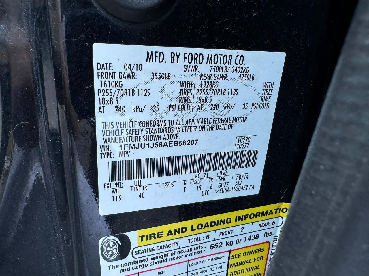 2010 Ford Expedition VIN 1FMJU1J58AEB58207 photo 10