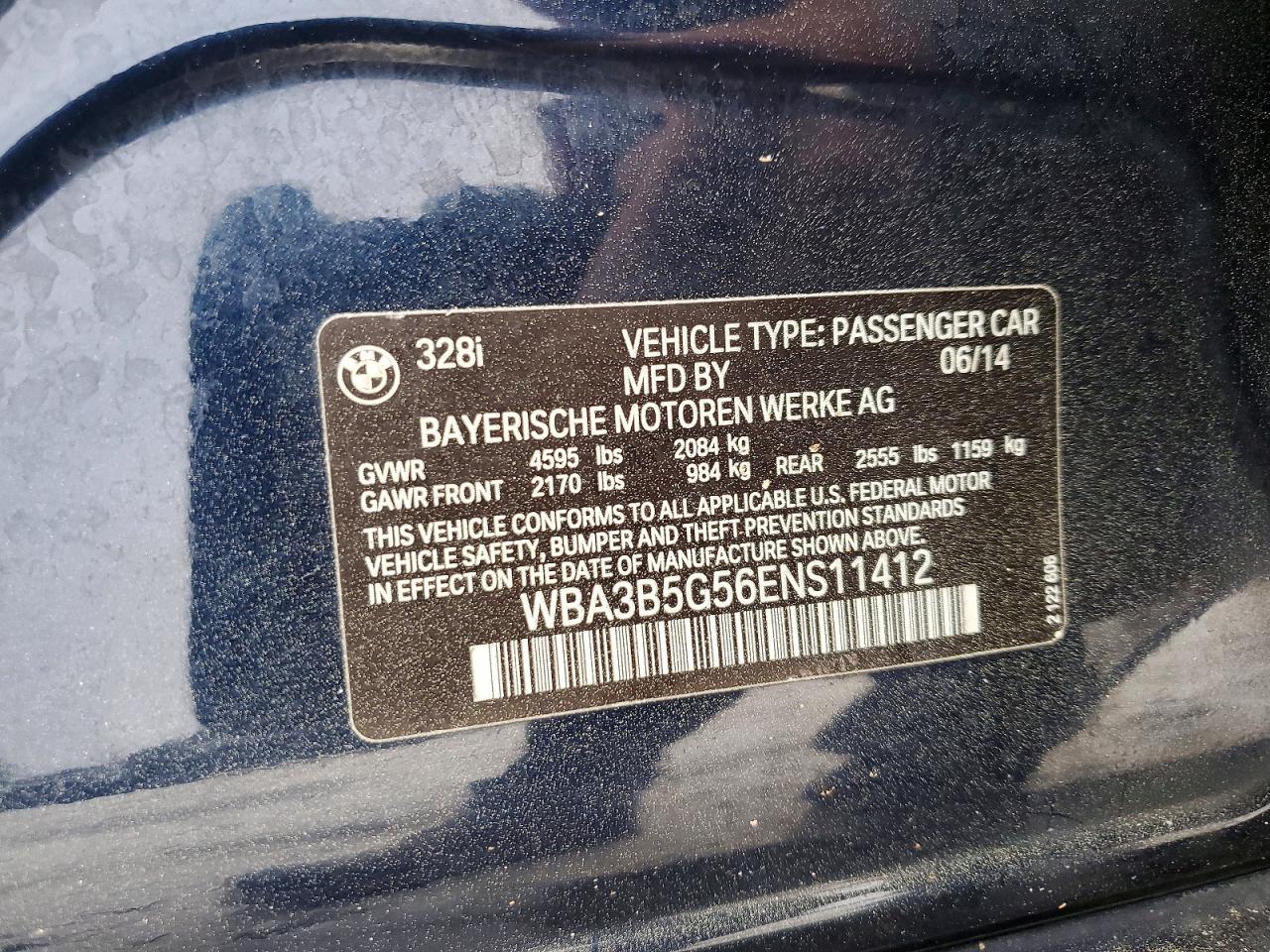 2014 BMW 3 series VIN WBA3B5G56ENS11412 photo 12