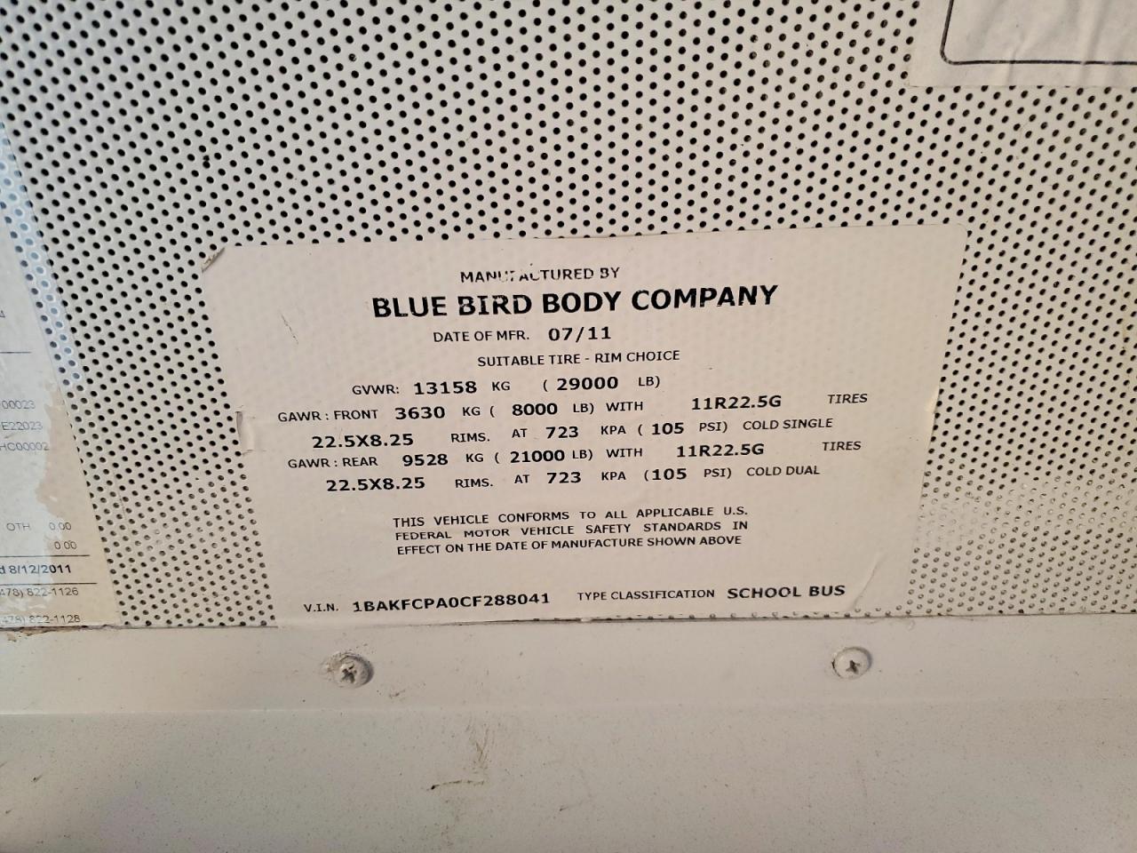 2012 BLUEBIRD All other VIN 1BAKFCPA0CF288041 photo 10