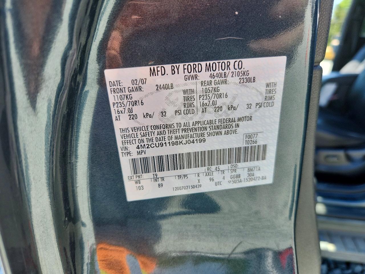 2008 Mercury Mariner VIN 4M2CU91198KJ04199 photo 12
