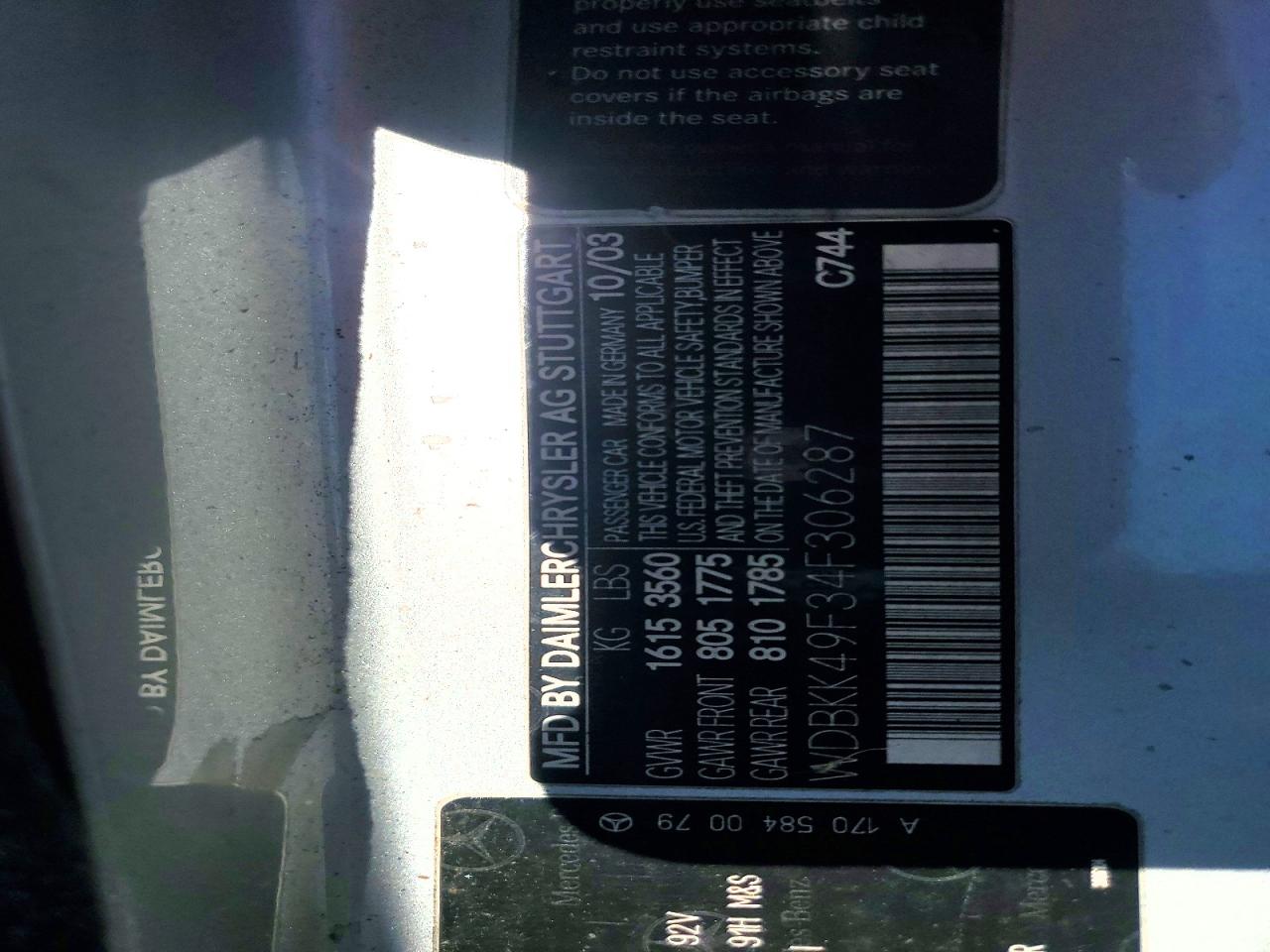 2004 Mercedes-Benz Slk-class VIN WDBKK49F34F306287 photo 12