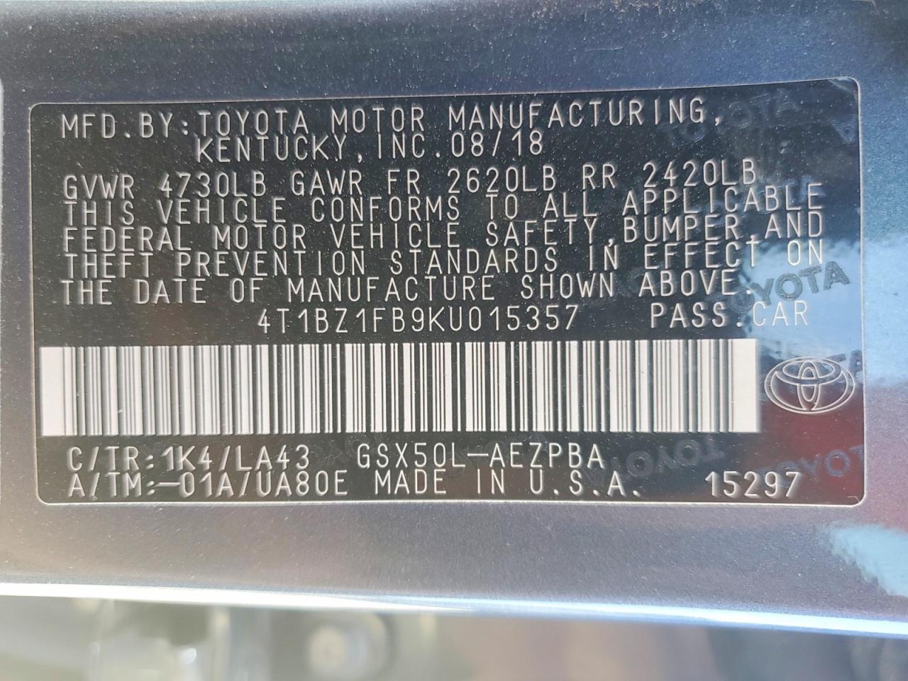2019 Toyota Avalon VIN 4T1BZ1FB9KU015357 photo 12