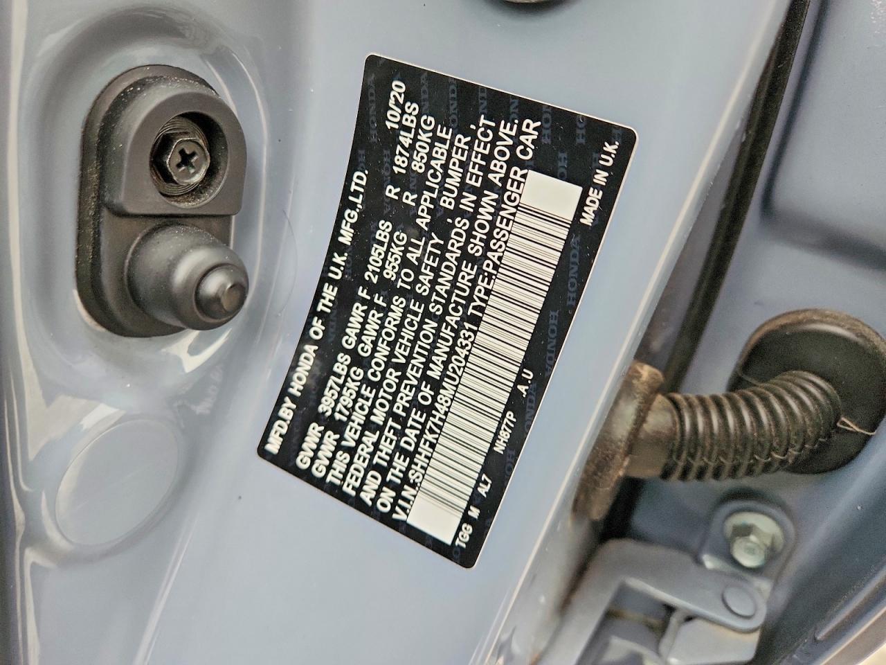 2021 HONDA Civic VIN SHHFK7H48MU204331 photo 12