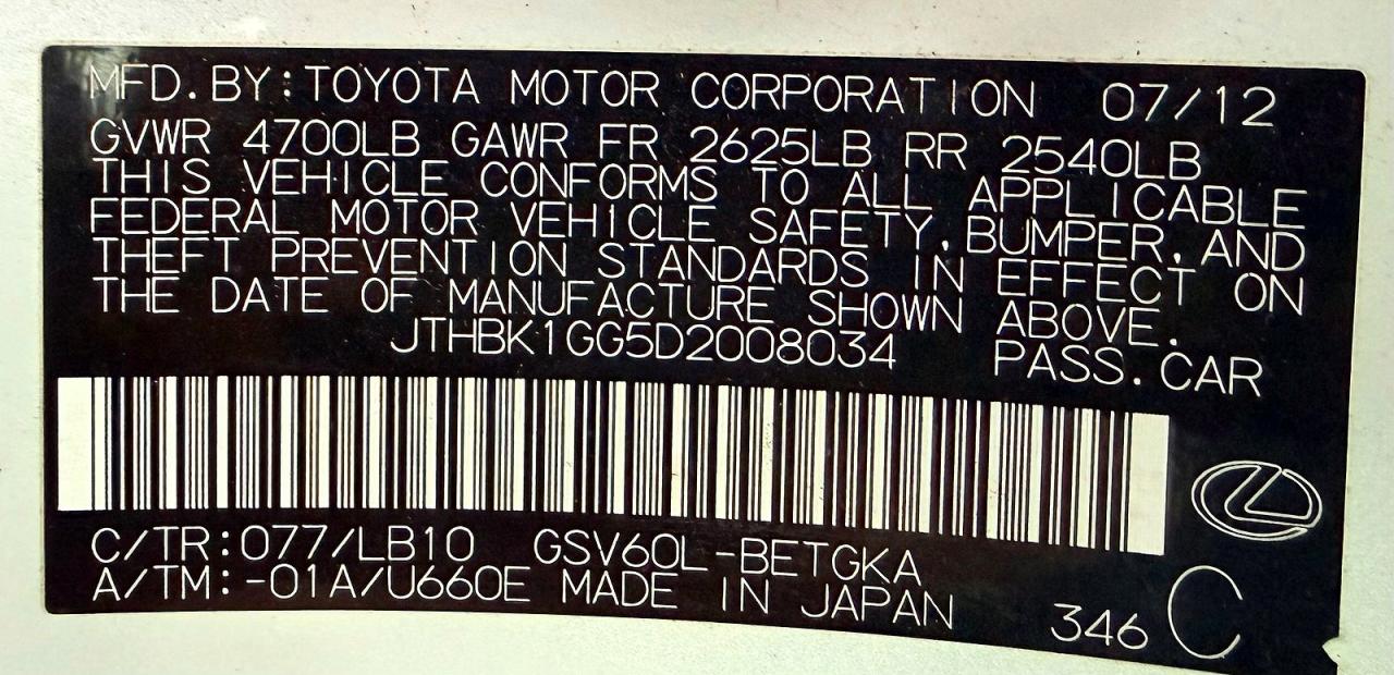 2013 Lexus ES350 VIN JTHBK1GG5D2008034 photo 10