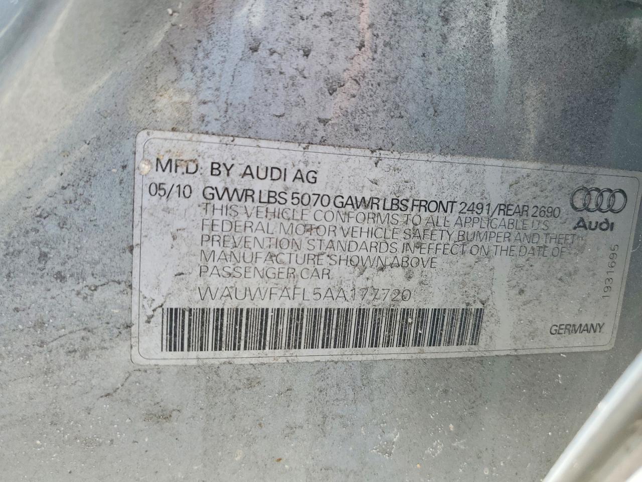 2010 AUDI A4 VIN WAUWFAFL5AA177720 photo 12