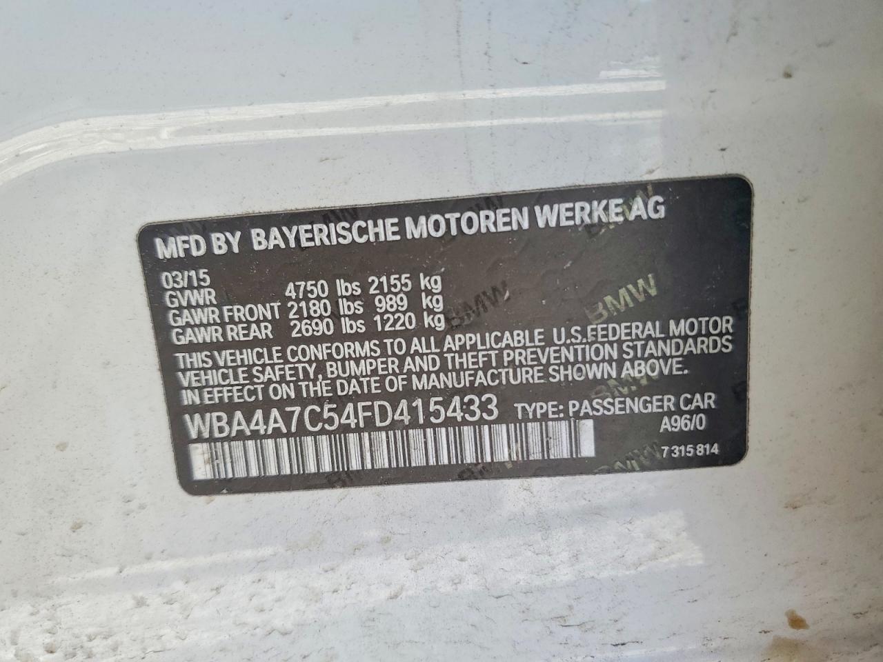 2015 BMW 4 series VIN WBA4A7C54FD415433 photo 12