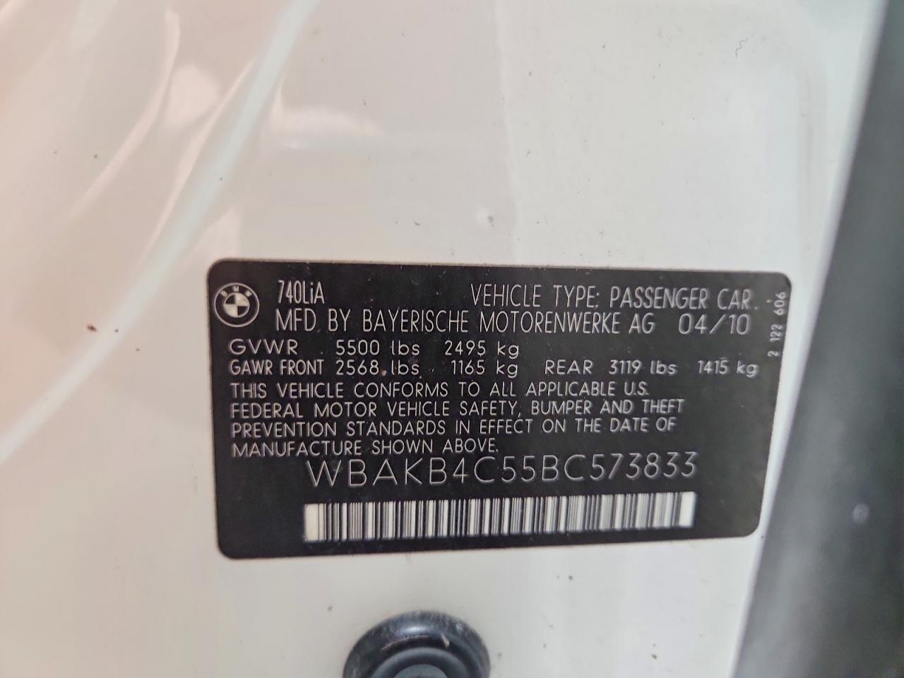 2011 BMW 7 series VIN WBAKB4C55BC573833 photo 12