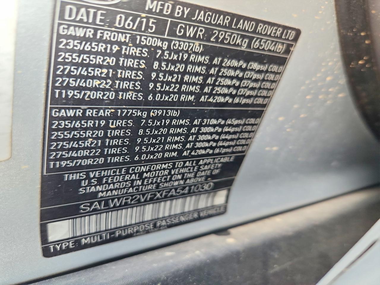 2015 Land Rangerover VIN SALWR2VFXFA541030 photo 12