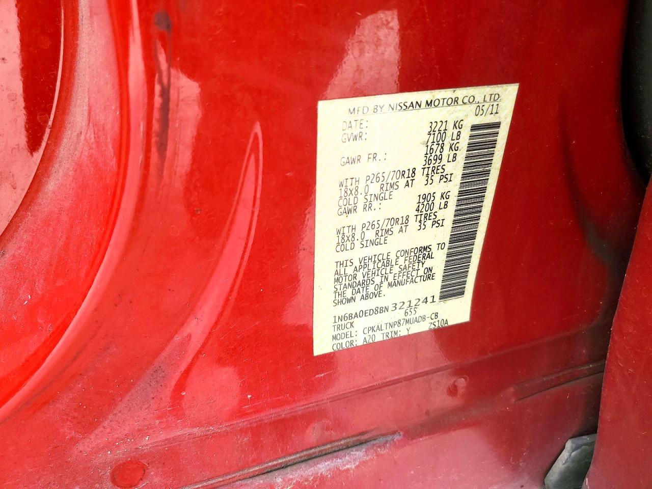 2011 Nissan TITAN VIN 1N6BA0ED8BN321241 photo 12