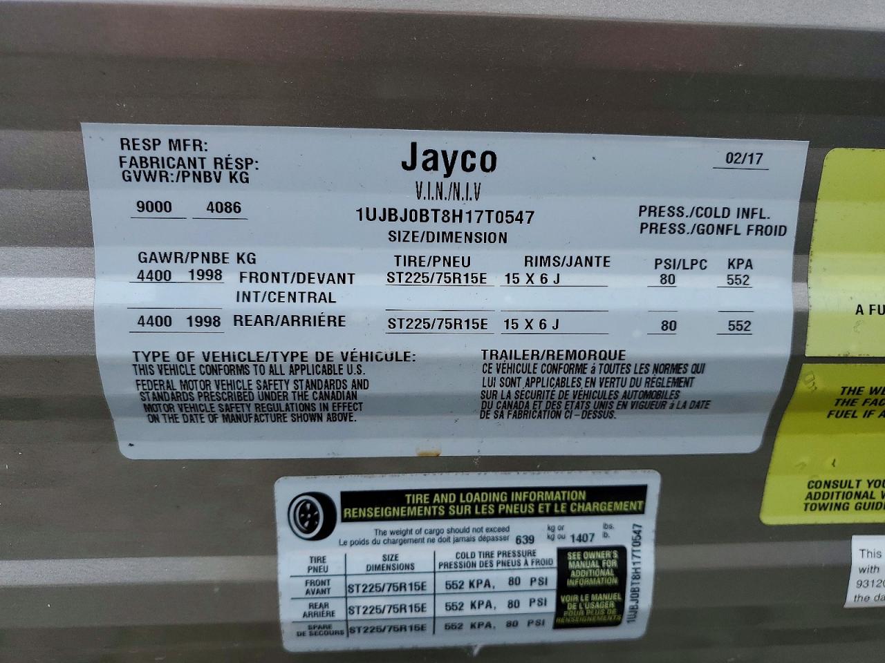 2017 JAYCO All models VIN 1UJBJ0BT8H17T0547 photo 10
