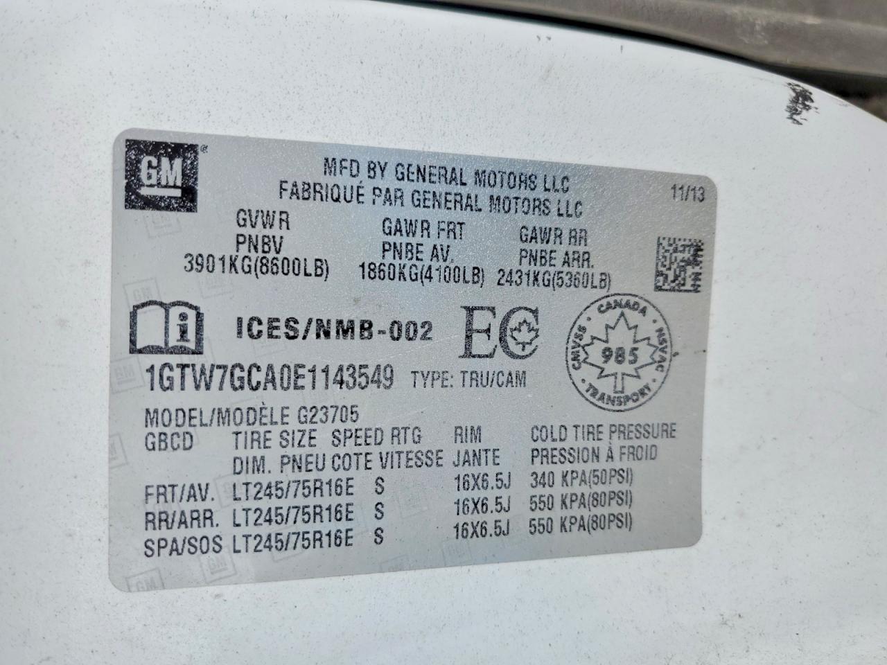 2014 GMC Savana VIN 1GTW7GCA0E1143549 photo 12