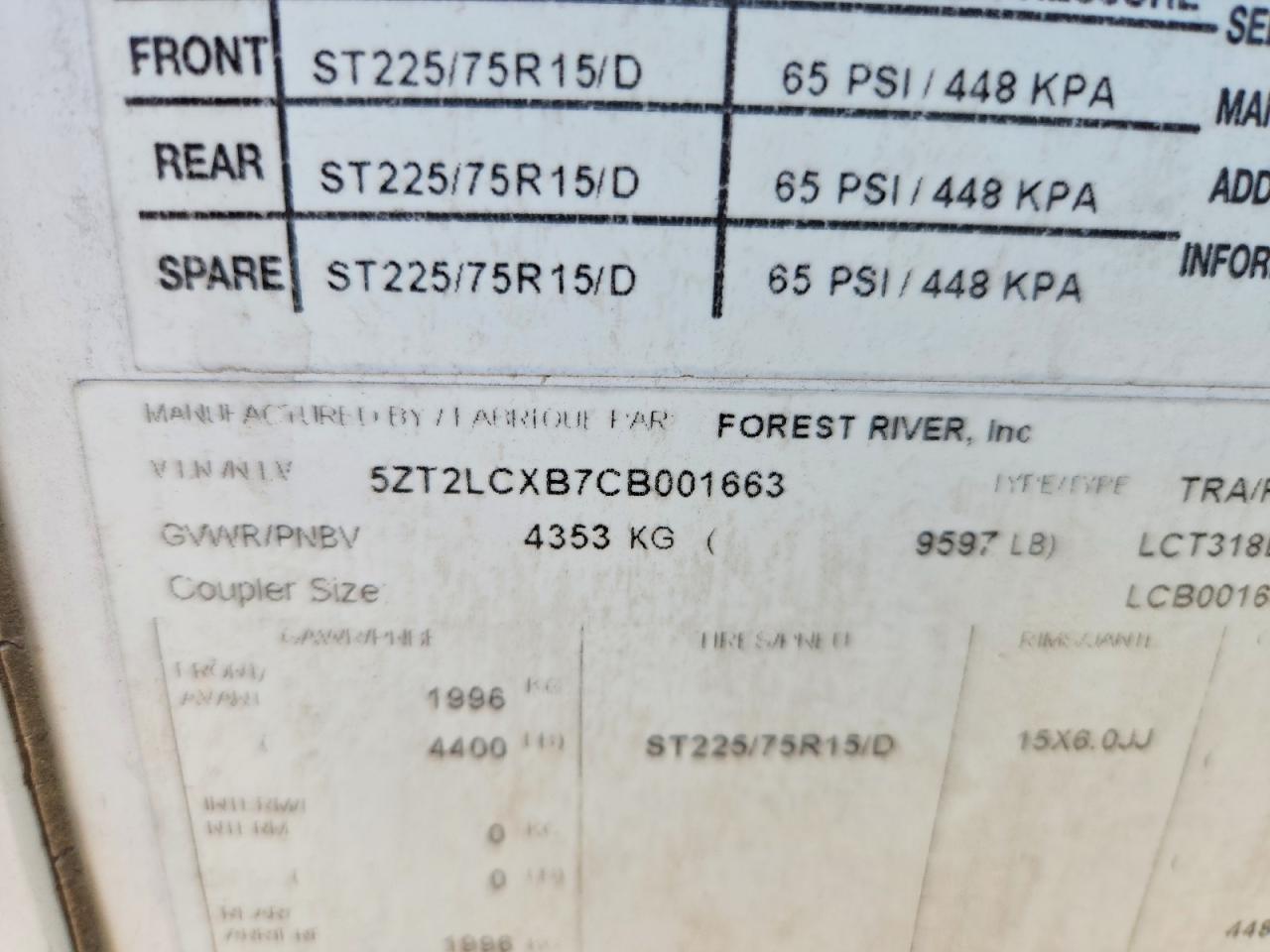 2012 FORESRIVER Lacrosse VIN 5ZT2LCXB7CB001663 photo 10