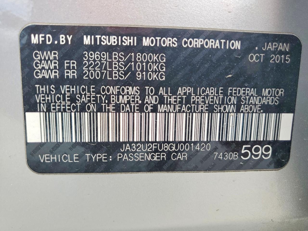 2016 Mitsubishi Lancer VIN JA32U2FU8GU001420 photo 12