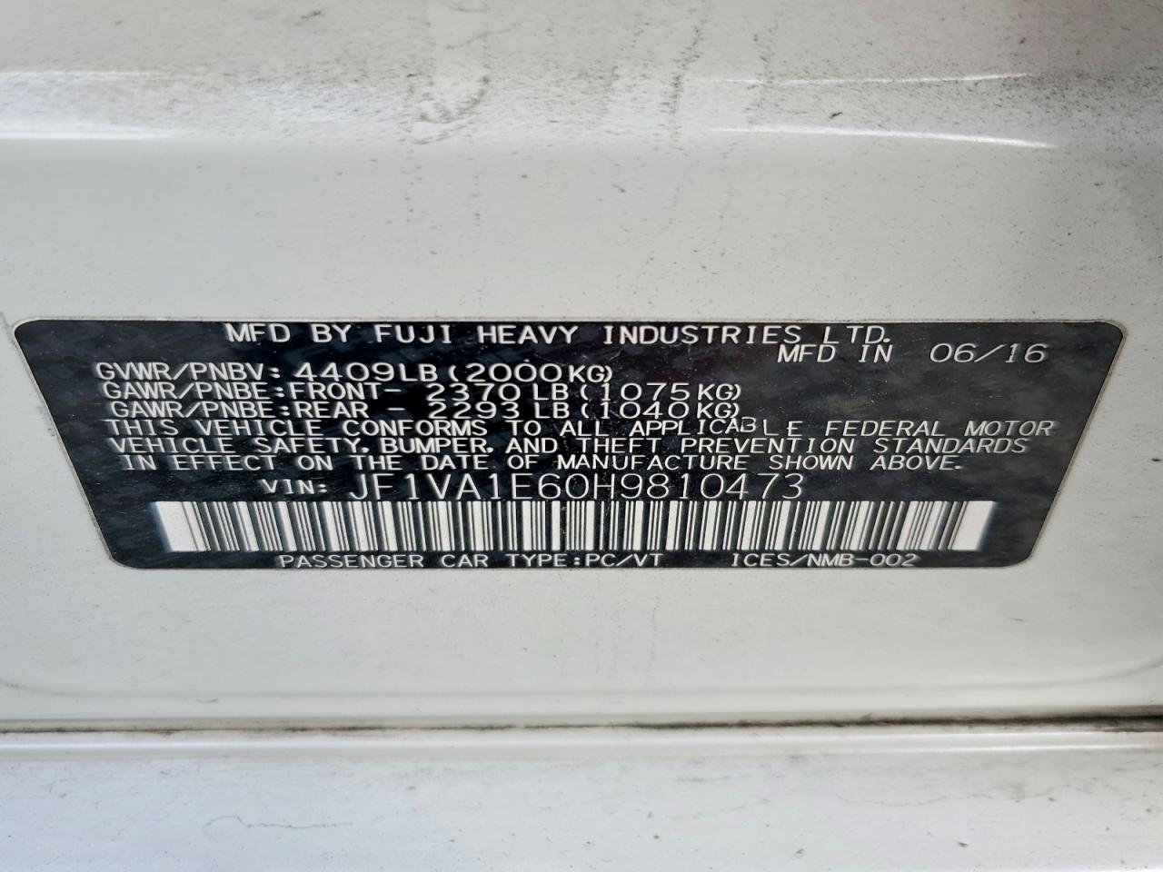 2017 Subaru Wrx VIN JF1VA1E60H9810473 photo 12
