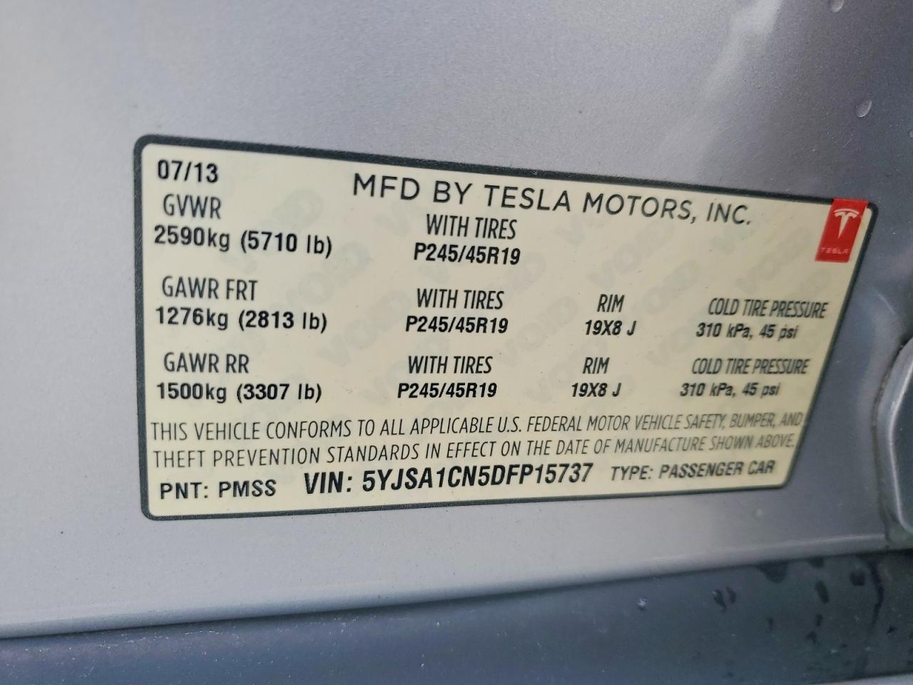 2013 Tesla Model s VIN 5YJSA1CN5DFP15737 photo 12