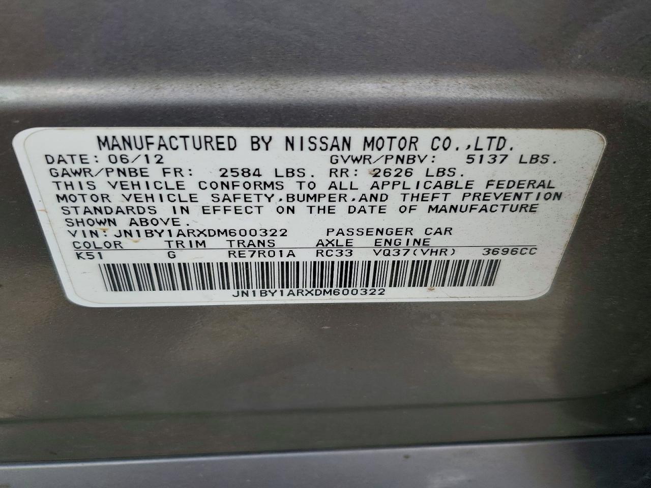 2013 Infiniti M37 x VIN JN1BY1ARXDM600322 photo 12