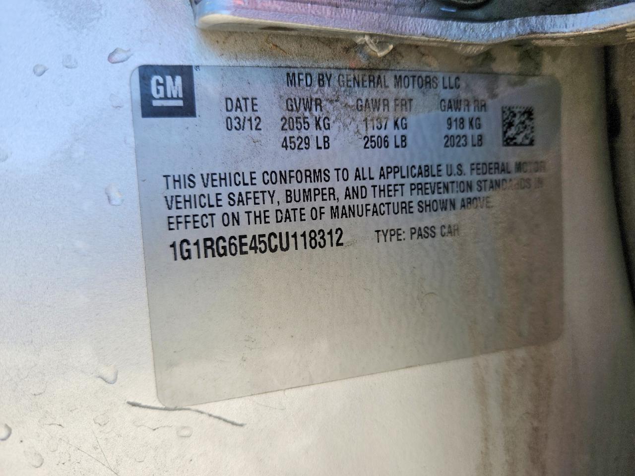 2012 CHEVROLET Volt VIN 1G1RG6E45CU118312 photo 12