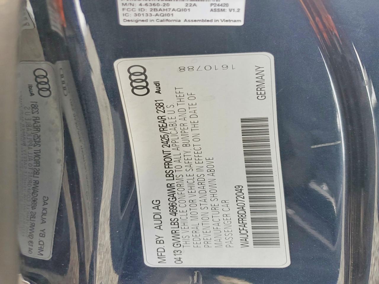 2013 Audi A5 VIN WAUCFAFR8DA072049 photo 12