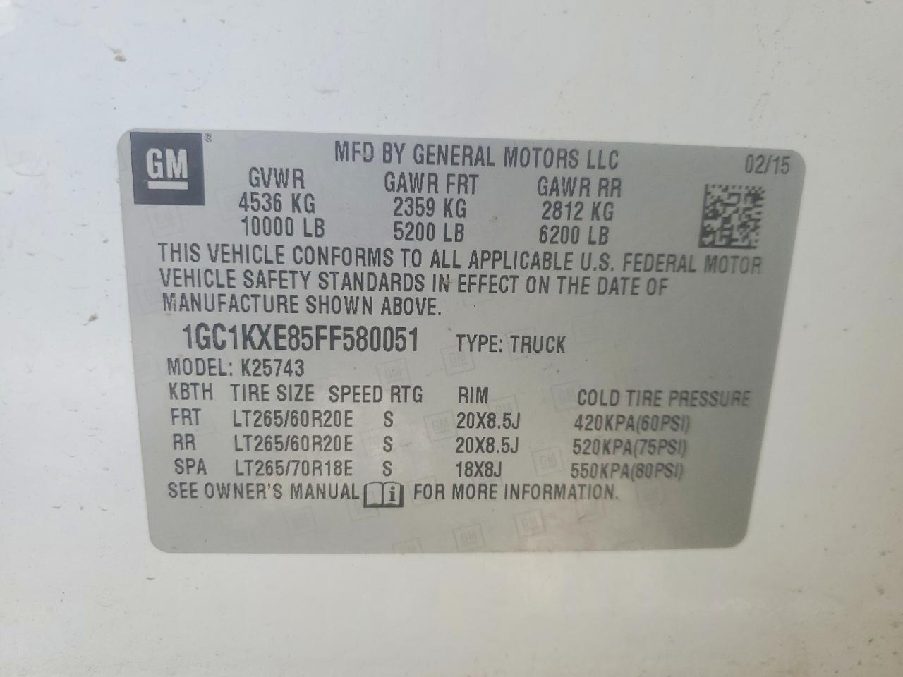 2015 CHEV Silverado VIN 1GC1KXE85FF580051 photo 12